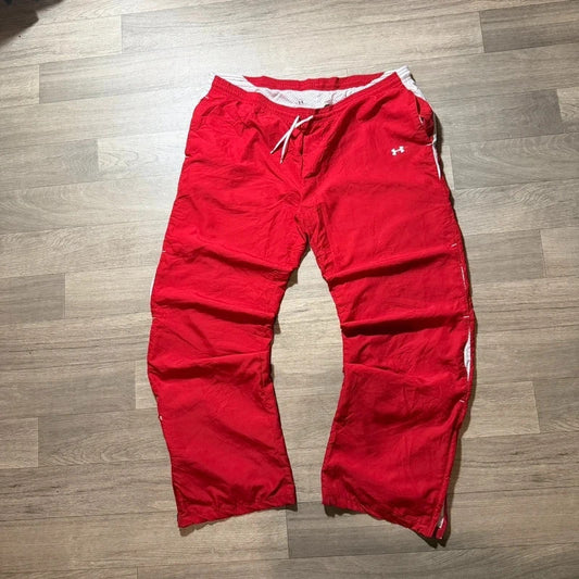 Under armour vintage relaxed baggy mesh lined red nylon track pants size M 197