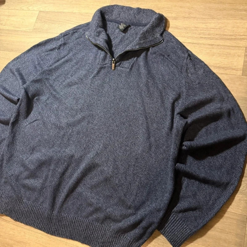 Calvin Klein jeans vintage navy knitted quarter zip jumper size XXL 235
