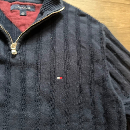Vintage Tommy Hilfiger navy knitted quarter zip jumper size L 68