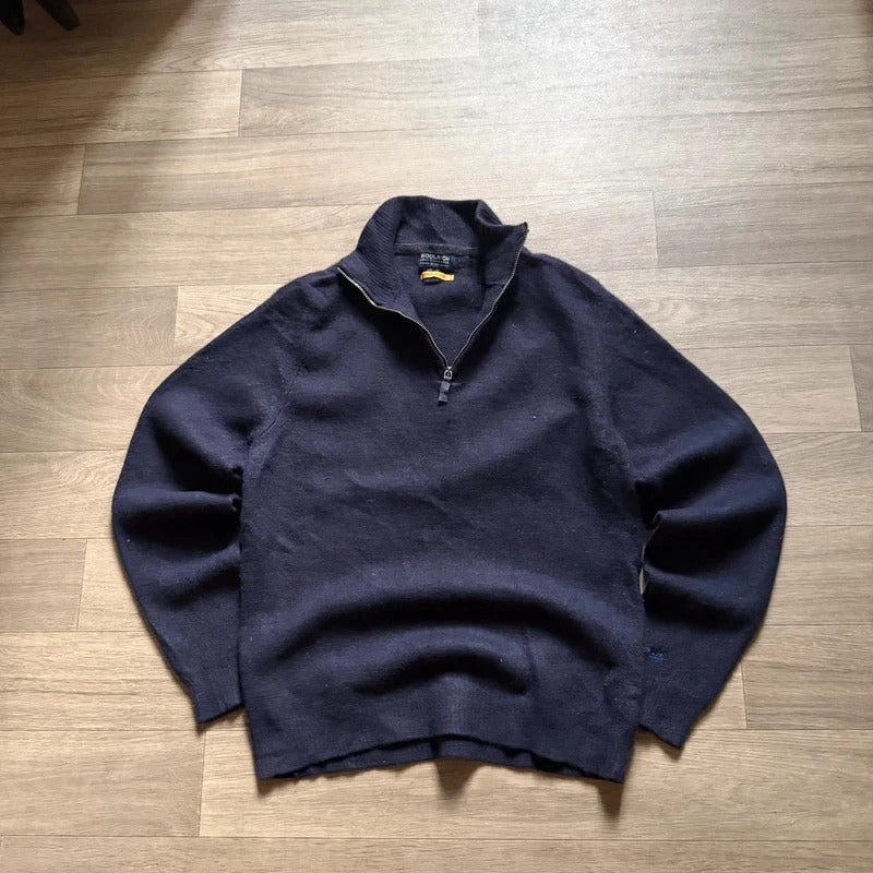 Woolrich vintage navy knitted 3/4 quarter zip sweater jumper size S 264