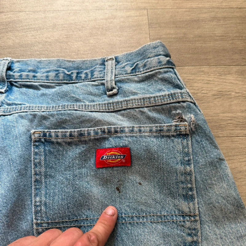 Vintage Dickies Denim Carpenter Shorts Light Blue Baggy Workwear Y2K W36 094