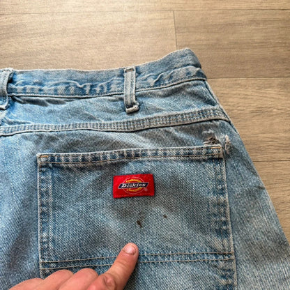 Vintage Dickies Denim Carpenter Shorts Light Blue Baggy Workwear Y2K W36 094