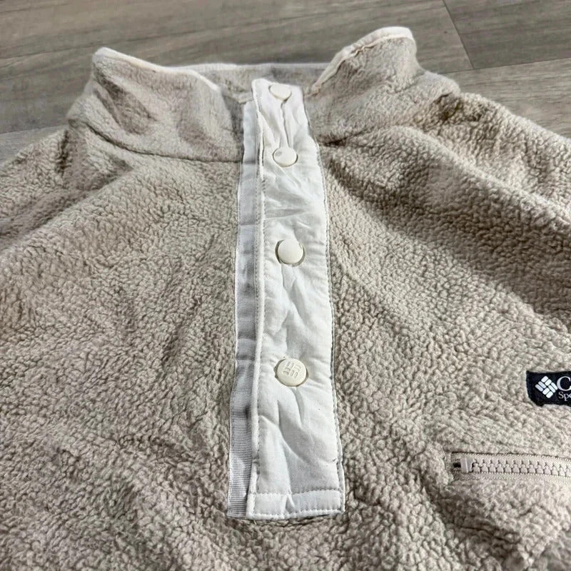 Vintage Columbia Sherpa Fleece Button Up Cream Beige Retro  pullover Y2K XXL 267