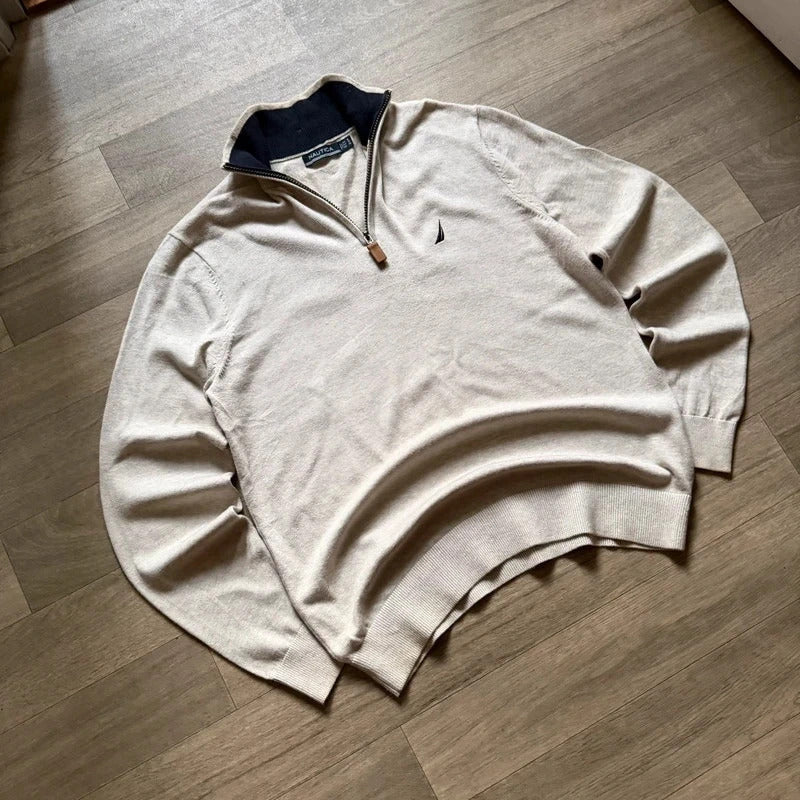 Nautica vintage beige knitted quarter zip 3/4 zip sweater jumper size S 262