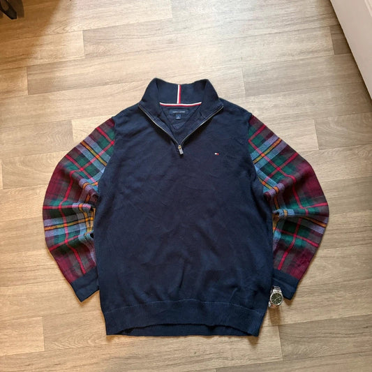 Tommy Hilfiger navy knit quarter zip sweater jumper men’s size L 067