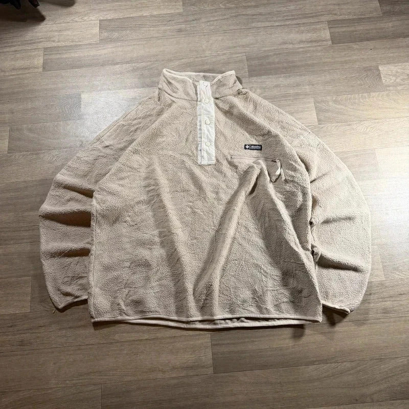 Vintage Columbia Sherpa Fleece Button Up Cream Beige Retro  pullover Y2K XXL 267