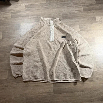 Vintage Columbia Sherpa Fleece Button Up Cream Beige Retro  pullover Y2K XXL 267