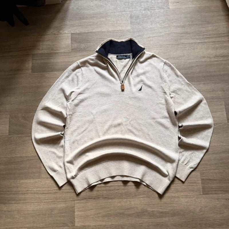 Nautica vintage beige knitted quarter zip 3/4 zip sweater jumper size S 262