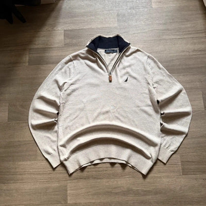 Nautica vintage beige knitted quarter zip 3/4 zip sweater jumper size S 262