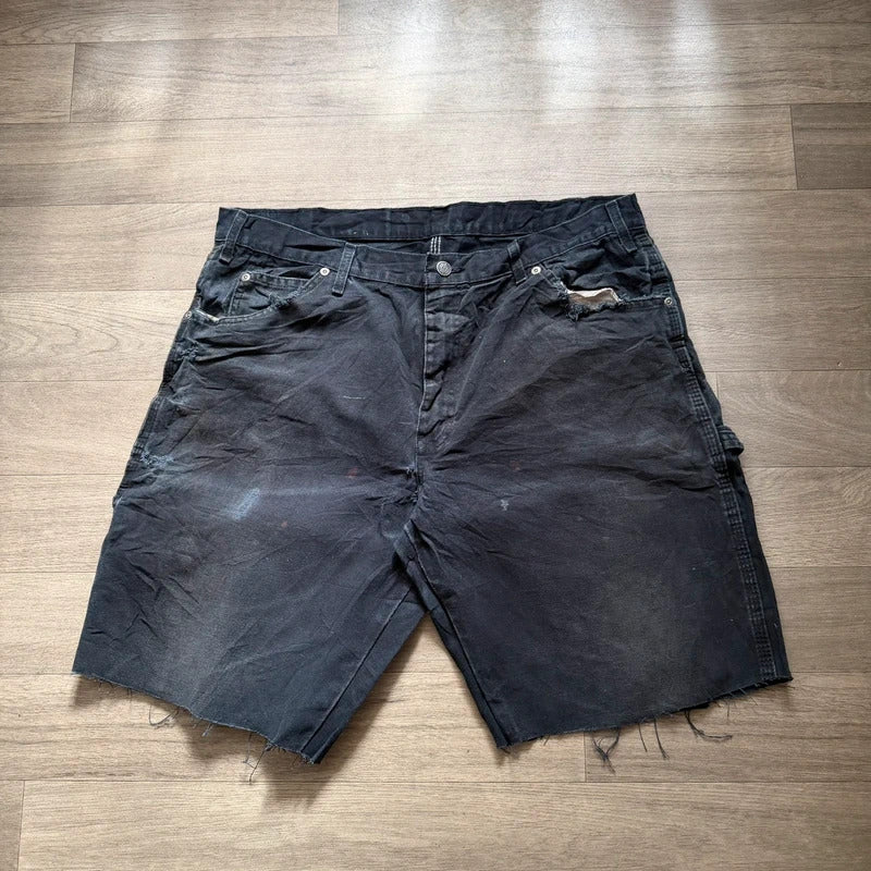 Vintage dickies Y2K black denim carpenter cargo jorts shorts W36 111