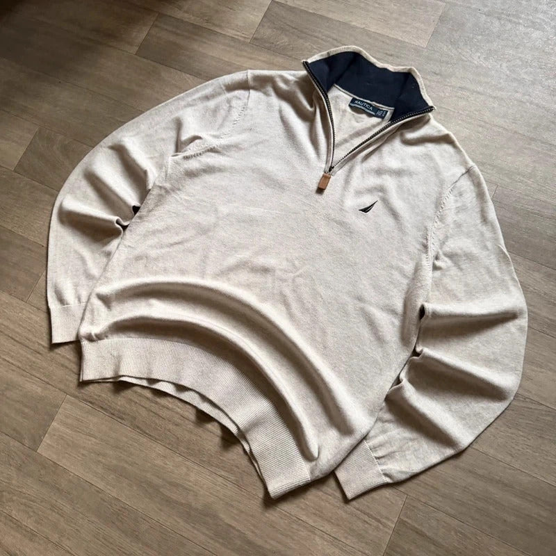 Nautica vintage beige knitted quarter zip 3/4 zip sweater jumper size S 262