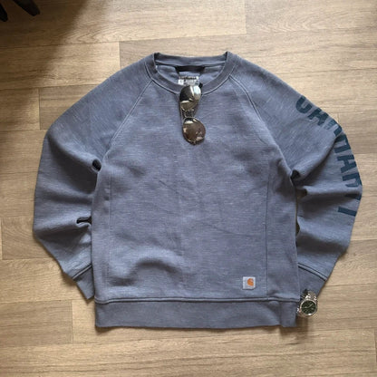 Carhartt relaxed fit light blue graphic spellout sleeve jumper men’s size S 107