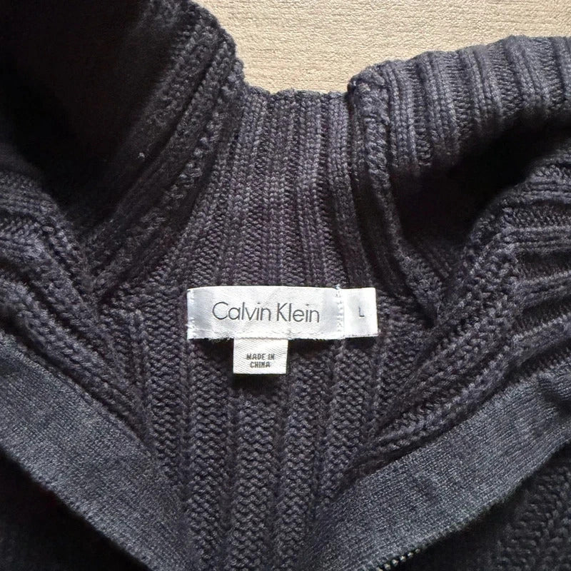 Calvin Klein vintage knitted navy quarter zip 3/4 sweater jumper size L 263