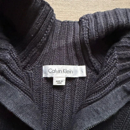 Calvin Klein vintage knitted navy quarter zip 3/4 sweater jumper size L 263
