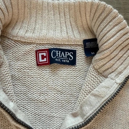 Chaps Ralph Lauren vintage white knitted quarter zip 3/4 sweater jumper M 260