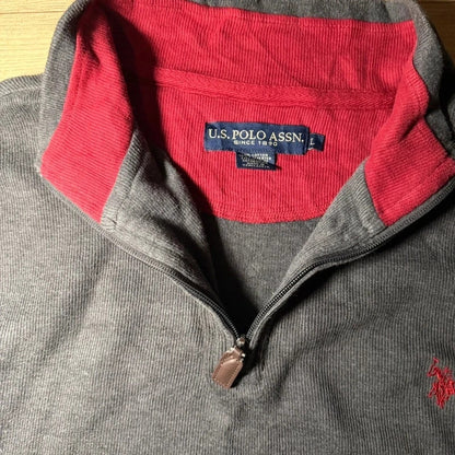 U.S polo assn grey vintage Y2K knitted quarter zip jumper size L 260