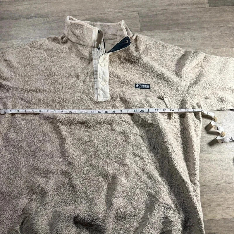 Vintage Columbia Sherpa Fleece Button Up Cream Beige Retro  pullover Y2K XXL 267