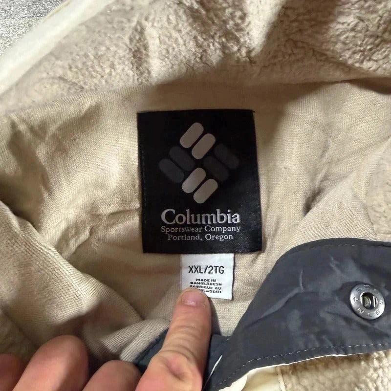 Vintage Columbia Sherpa Fleece Button Up Cream Beige Retro  pullover Y2K XXL 267