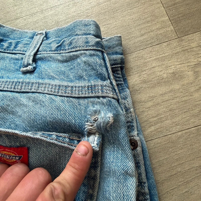 Vintage Dickies Denim Carpenter Shorts Light Blue Baggy Workwear Y2K W36 094