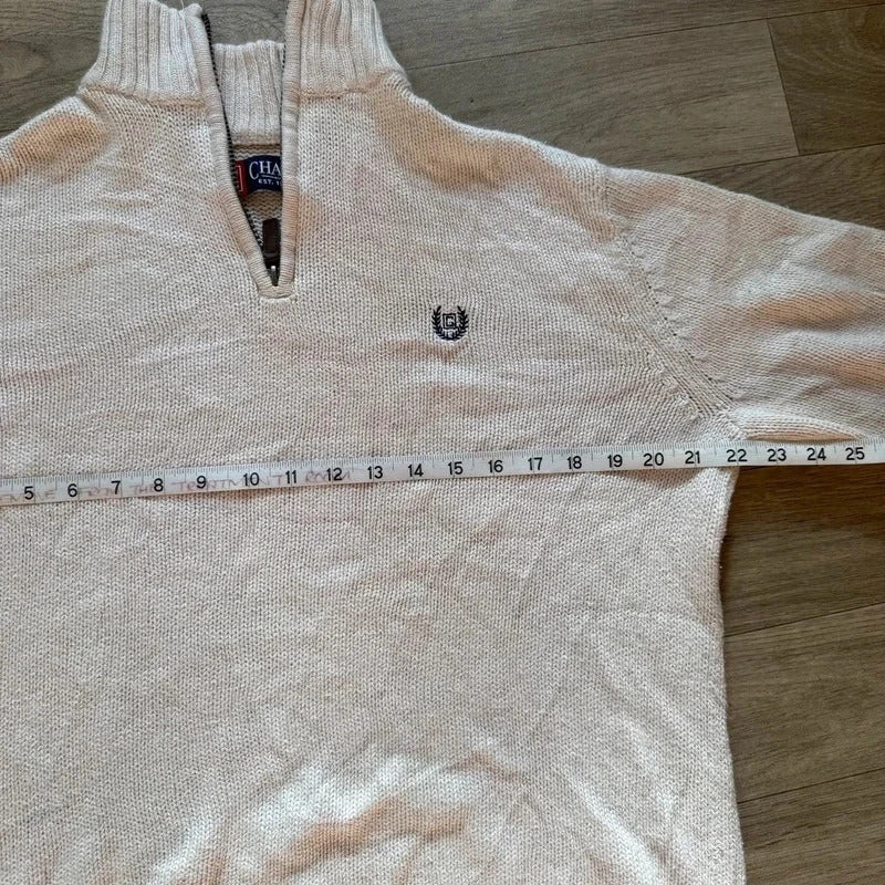 Chaps Ralph Lauren vintage white knitted quarter zip 3/4 sweater jumper M 260