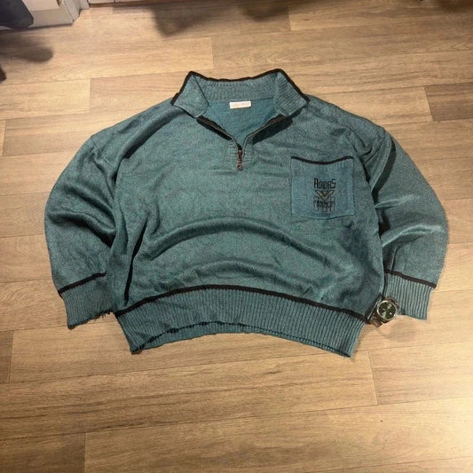 Vintage adidas 90s sportswear knitted quarter zip green jumper size L 233