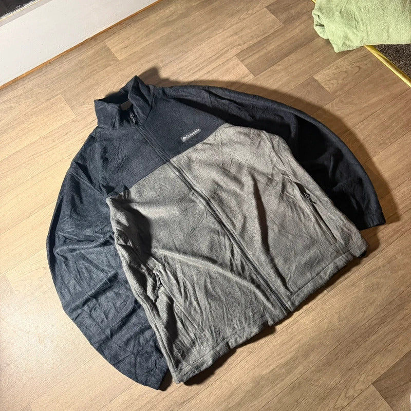 Columbia vintage Y2K full zip two tone grey fleece jacket size L 266