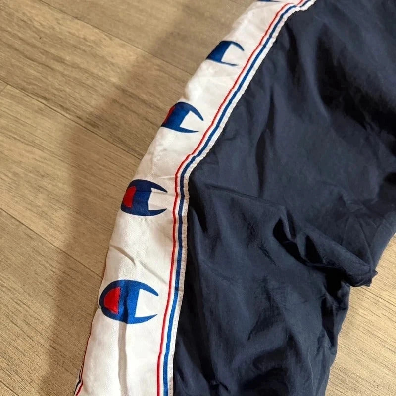 Vintage champion Y2K retro logo mesh lined baggy nylon track pant trousers M 216