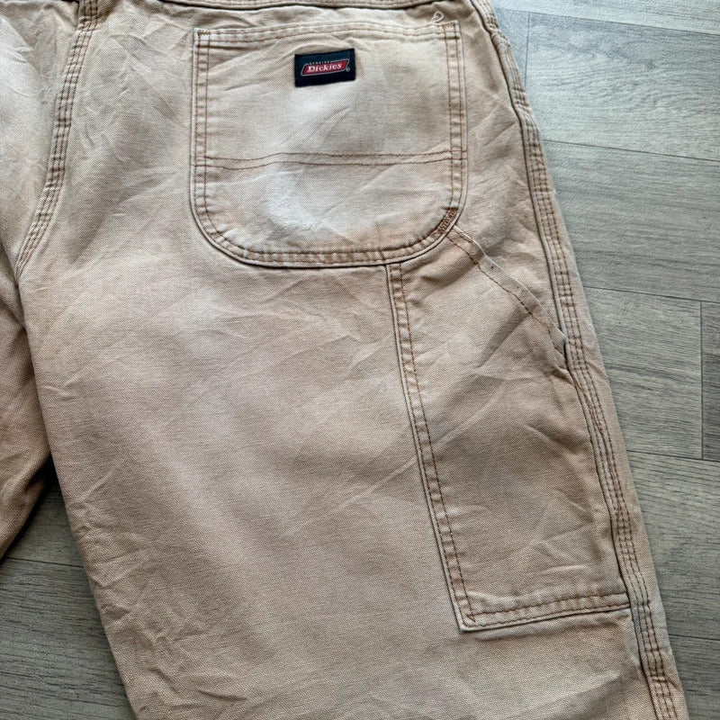 Dickies vintage 2000s Tan beige relaxed carpenter cargo jorts denim jean shorts W38 (13)