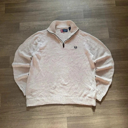Chaps Ralph Lauren vintage white knitted quarter zip 3/4 sweater jumper M 260