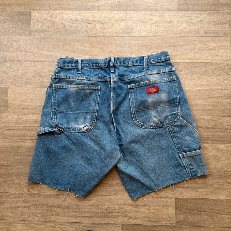 Vintage 2000s Dickies denim blue carpenter jean shorts Y2K W36 (12)